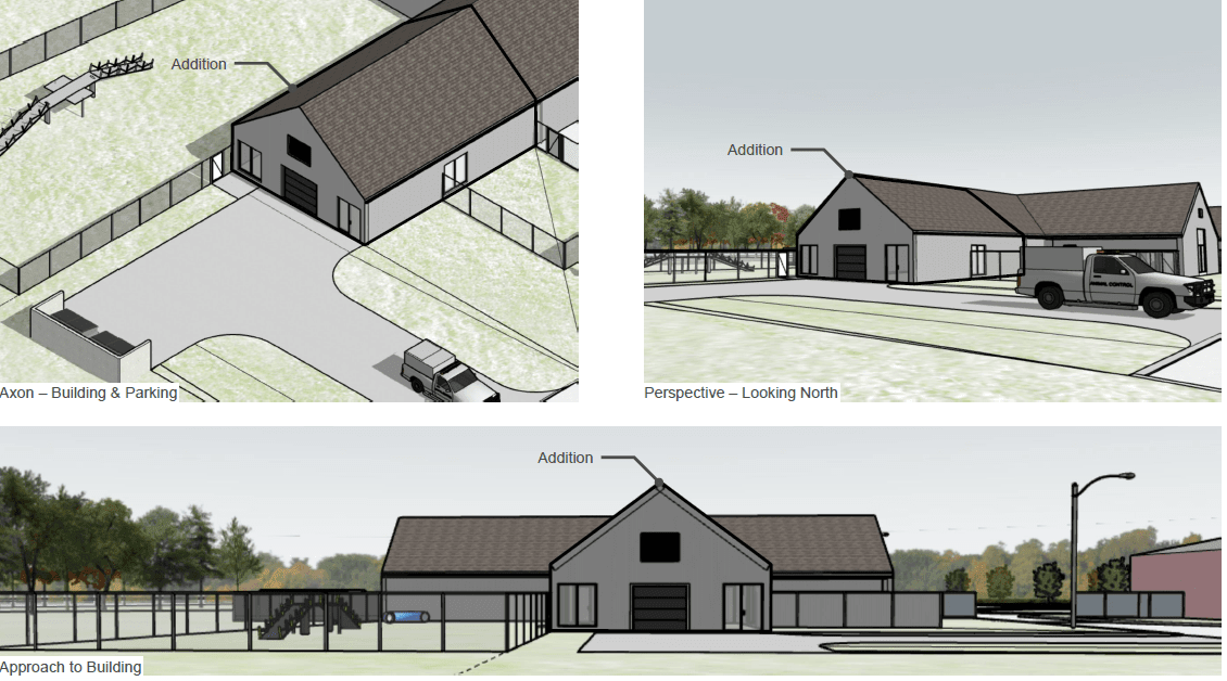 Architectural rendering of the 2026 Iowa City Animal Center addition