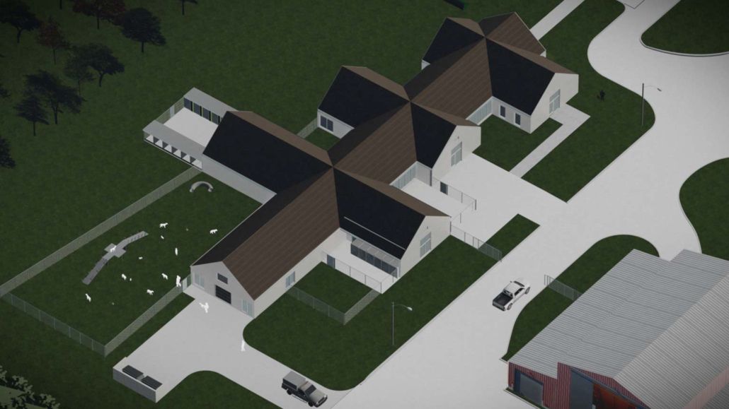 Top view rendering of the Animal Center addition