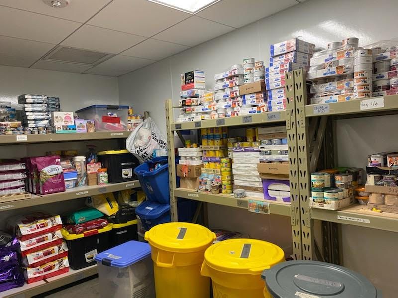 Shelves of quality animal feed at the Animal Center