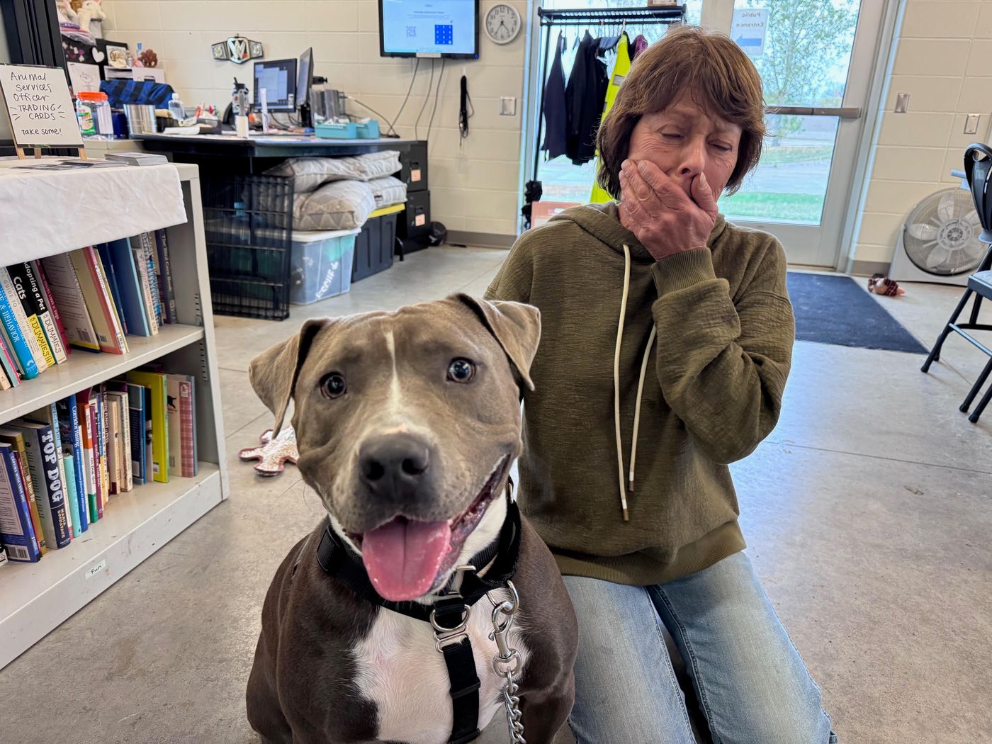 Volunteer Dar with Blue at the Animal Center
